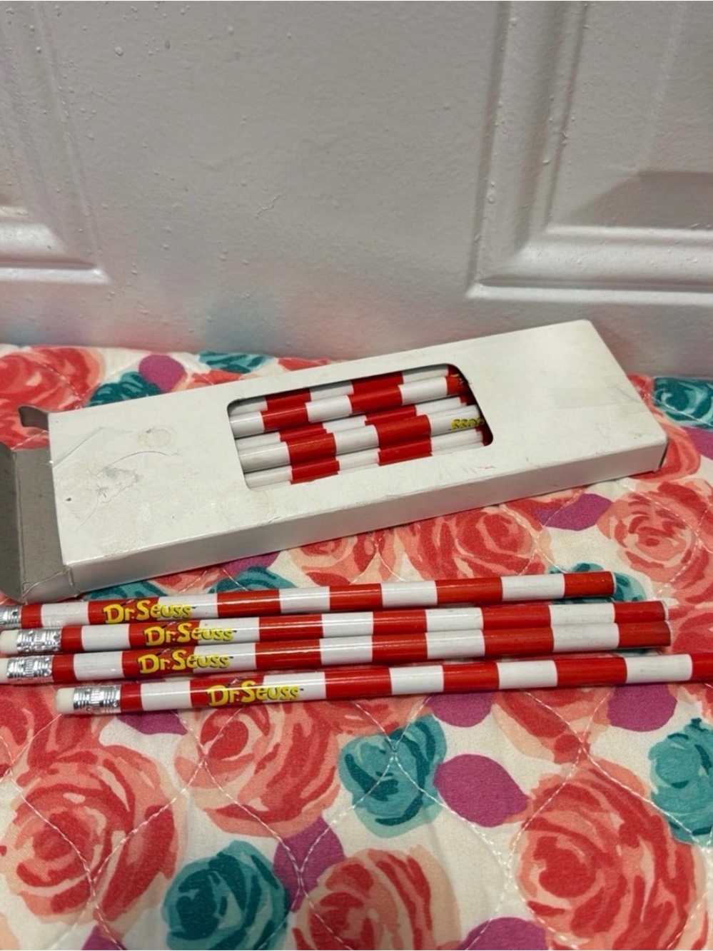 Dr Seuss Red and White Unused Striped Pencils - Total of 15